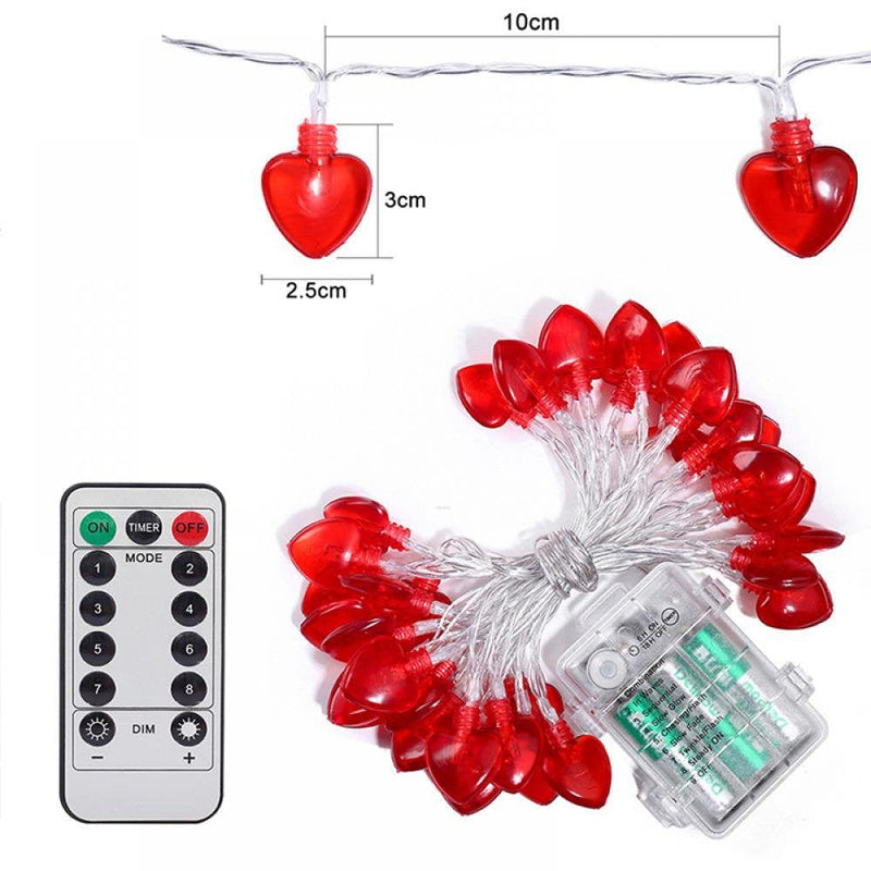 Valentine'S Day Heart Shaped Light String Set Decoration Remote Control 40 Lights Home & Garden > Decor > Seasonal & Holiday Decorations Catlerio A2  