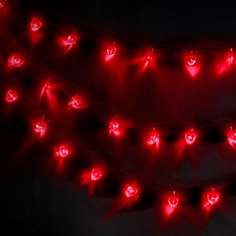 Valentine'S Day Heart String Light 14.7 Ft 40 LED Red Heart String Light Battery Powered Heart Shape Fairy Light with 2 Lighting Modes, Remote Control and Timer for Wedding, Valentines Day, Birthday