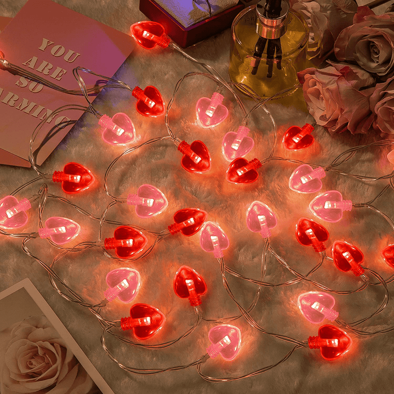 Valentine'S Day Heart String Lights, 11Ft 8Modes 30LED Red and Pink String Light Battery Operated with Remote, Timing Function Valentines Decoration Light String for Bedroom Wedding Anniversary Party Home & Garden > Decor > Seasonal & Holiday Decorations Enhon   