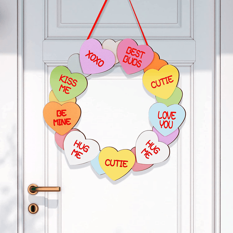 Valentine'S Day Heart Wooden Wall Decoration Valentines Day Wreaths Love Plaque Valentine'S Day Door Decor for Front Door Heart Sign for Valentine'S Day Wedding Room, 11.8 Inches (Classic Style)