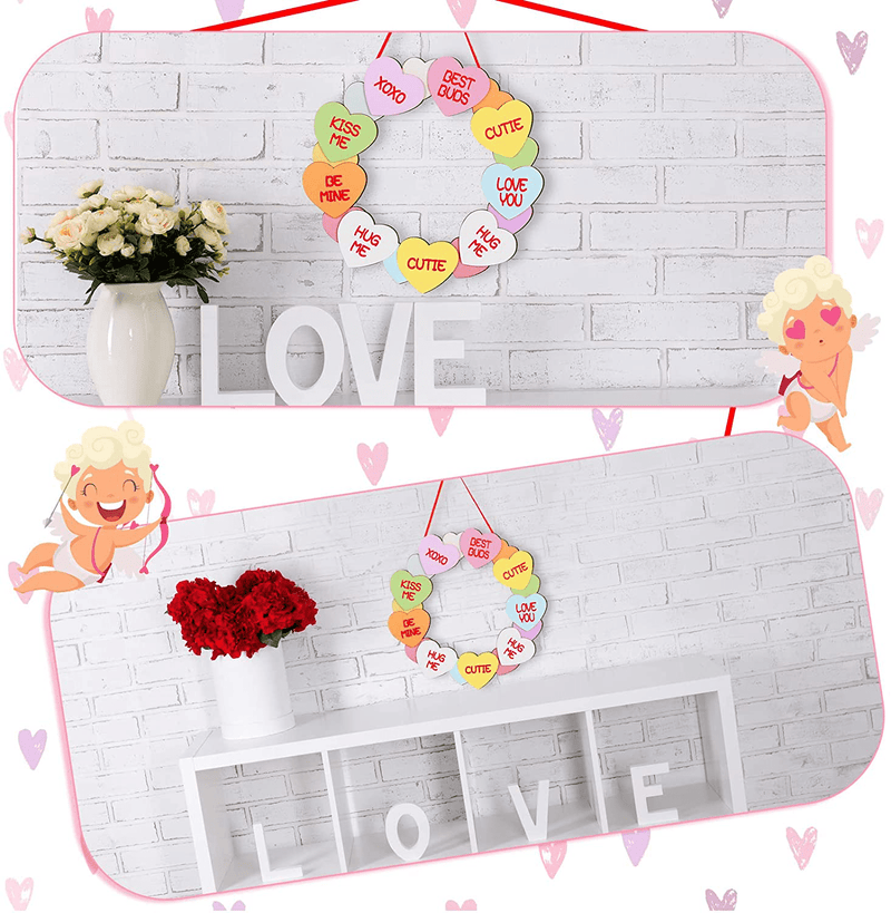Valentine'S Day Heart Wooden Wall Decoration Valentines Day Wreaths Love Plaque Valentine'S Day Door Decor for Front Door Heart Sign for Valentine'S Day Wedding Room, 11.8 Inches (Classic Style)
