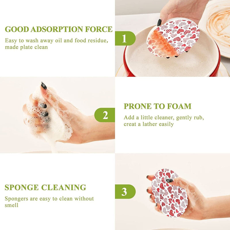 Valentine'S Day Hearts Kitchen Sponges Red Love Dots Cleaning Dish Sponges Non-Scratch Natural Scrubber Sponge for Kitchen Bathroom Cars, Pack of 3 Home & Garden > Household Supplies > Household Cleaning Supplies Eionryn   