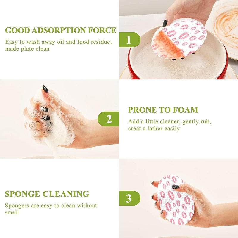 Valentine'S Day Kiss Kitchen Sponges Romantic Love Cleaning Dish Sponges Non-Scratch Natural Scrubber Sponge for Kitchen Bathroom Cars, Pack of 3 Home & Garden > Household Supplies > Household Cleaning Supplies Eionryn   