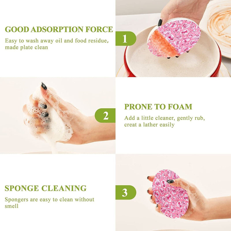 Valentine'S Day Kitchen Sponges Romantic Love Hearts Cleaning Dish Sponges Non-Scratch Natural Scrubber Sponge for Kitchen Bathroom Cars, Pack of 3 Home & Garden > Household Supplies > Household Cleaning Supplies Eionryn   