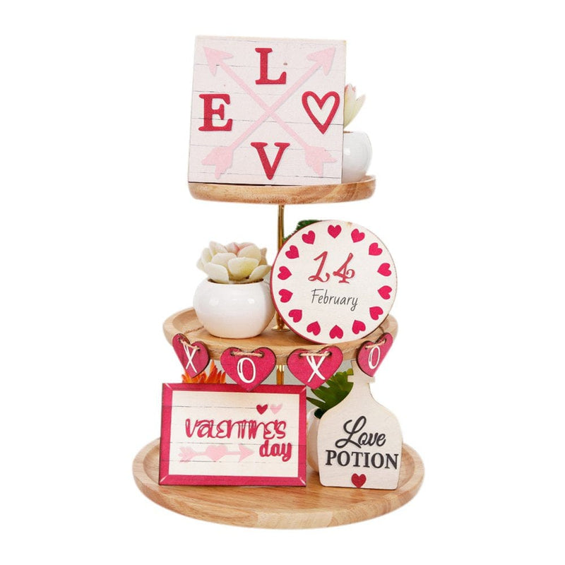 Valentine'S Day Layered Tray Decoration Valentine'S Day Dwarf Decoration Desktop Supplies Rustic Window Frame Coffee Themed Kitchen Decorations Tray Small Metal Two Tier Tray Stand Easter Decorations
