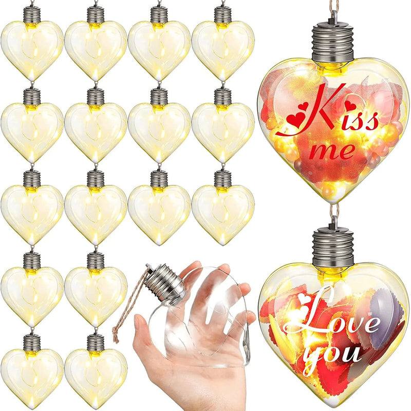 Valentine'S Day LED Fillable Light Bulb Hanging Ornaments DIY Heart Ball Clear Plastic Fillable Romantic Light Bulb with Rope Clear Ball for DIY Crafts, Candy, Party, Wedding Decor (16 Pieces) Home & Garden > Decor > Seasonal & Holiday Decorations Riakrum 16  