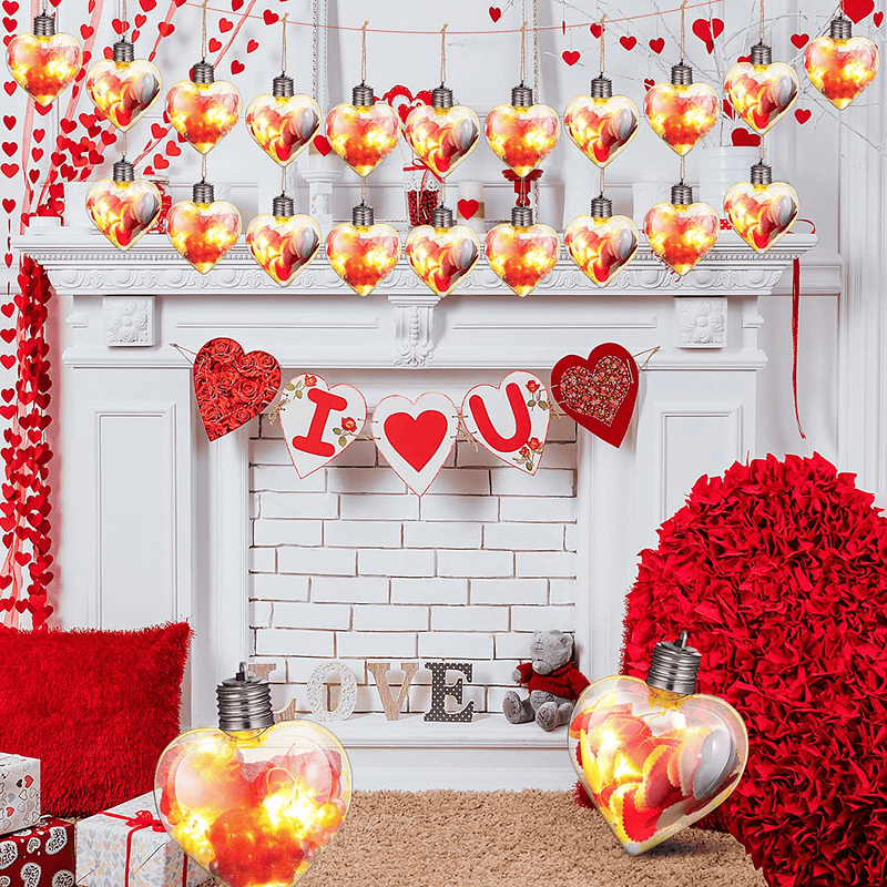 Valentine'S Day LED Fillable Light Bulb Hanging Ornaments DIY Heart Ball Clear Plastic Fillable Romantic Light Bulb with Rope Clear Ball for DIY Crafts, Candy, Party, Wedding Decor (16 Pieces) Home & Garden > Decor > Seasonal & Holiday Decorations Riakrum   