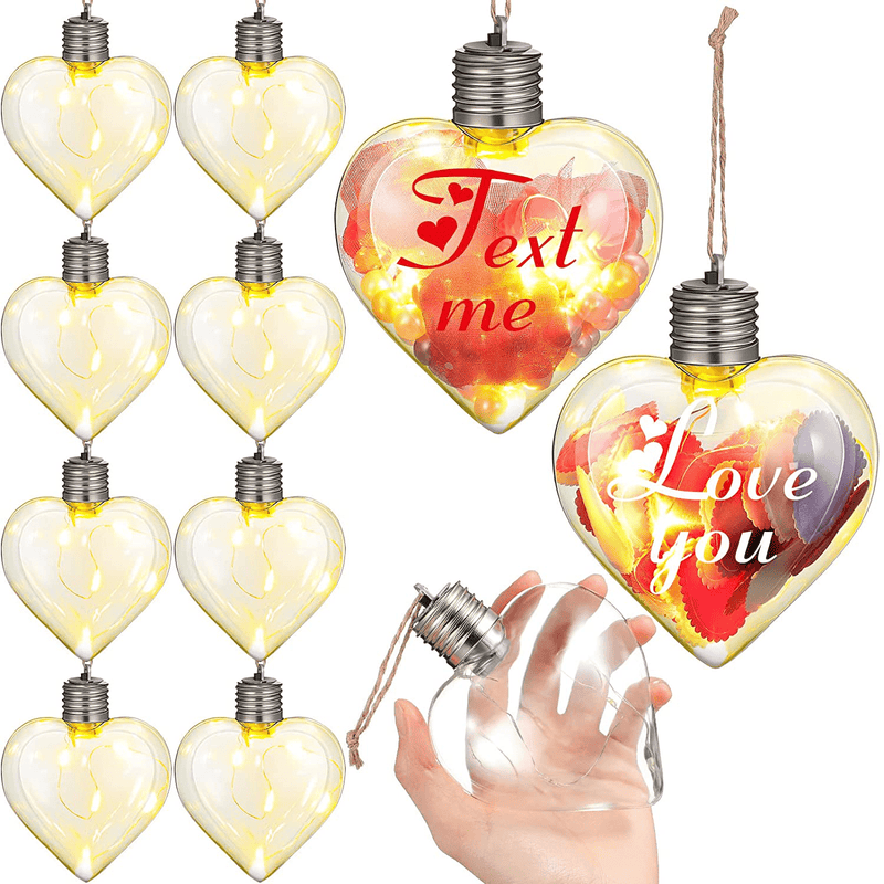 Valentine'S Day LED Fillable Light Bulb Hanging Ornaments DIY Heart Ball Clear Plastic Fillable Romantic Light Bulb with Rope Clear Ball for DIY Crafts, Candy, Party, Wedding Decor (16 Pieces) Home & Garden > Decor > Seasonal & Holiday Decorations Riakrum 8  