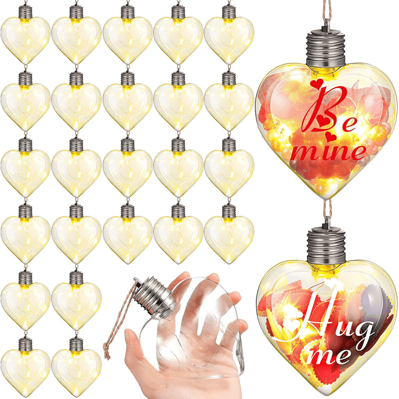 Valentine'S Day LED Fillable Light Bulb Hanging Ornaments DIY Heart Ball Clear Plastic Fillable Romantic Light Bulb with Rope Clear Ball for DIY Crafts, Candy, Party, Wedding Decor (16 Pieces) Home & Garden > Decor > Seasonal & Holiday Decorations Riakrum 24  