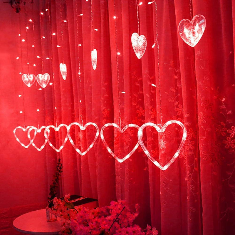 Valentine'S Day LED Heart-Shaped Hanging Curtain Lights String Net Wedding Garden Bedroom Decoration Lights Family Holiday Birthday Party Decoration Gifts (Multiple Colors Can Be Selected) Home & Garden > Decor > Seasonal & Holiday Decorations Eastjing   