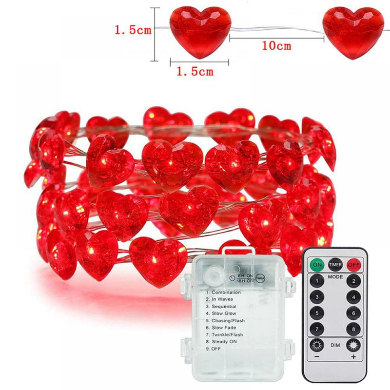Valentine'S Day Light String F5 Heart-Shaped Remote Control Eight Functions Battery Box 40 Lights Home & Garden > Decor > Seasonal & Holiday Decorations Lorddream A1  
