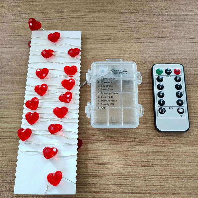Valentine'S Day Light String F5 Heart-Shaped Remote Control Eight Functions Battery Box 40 Lights