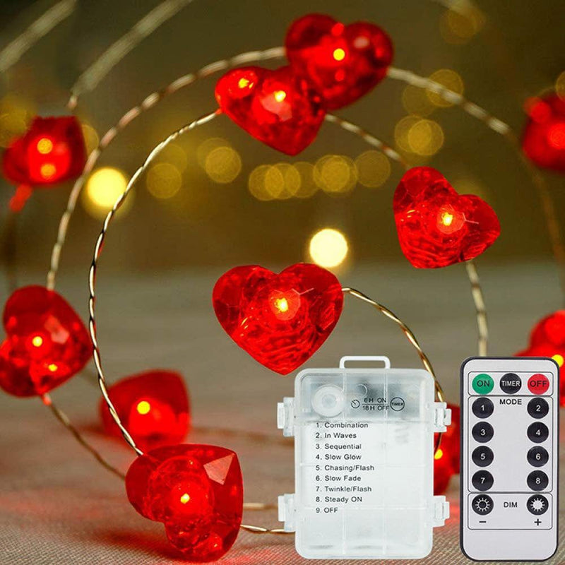 Valentine'S Day Light String F5 Heart-Shaped Remote Control Eight Functions Battery Box 40 Lights