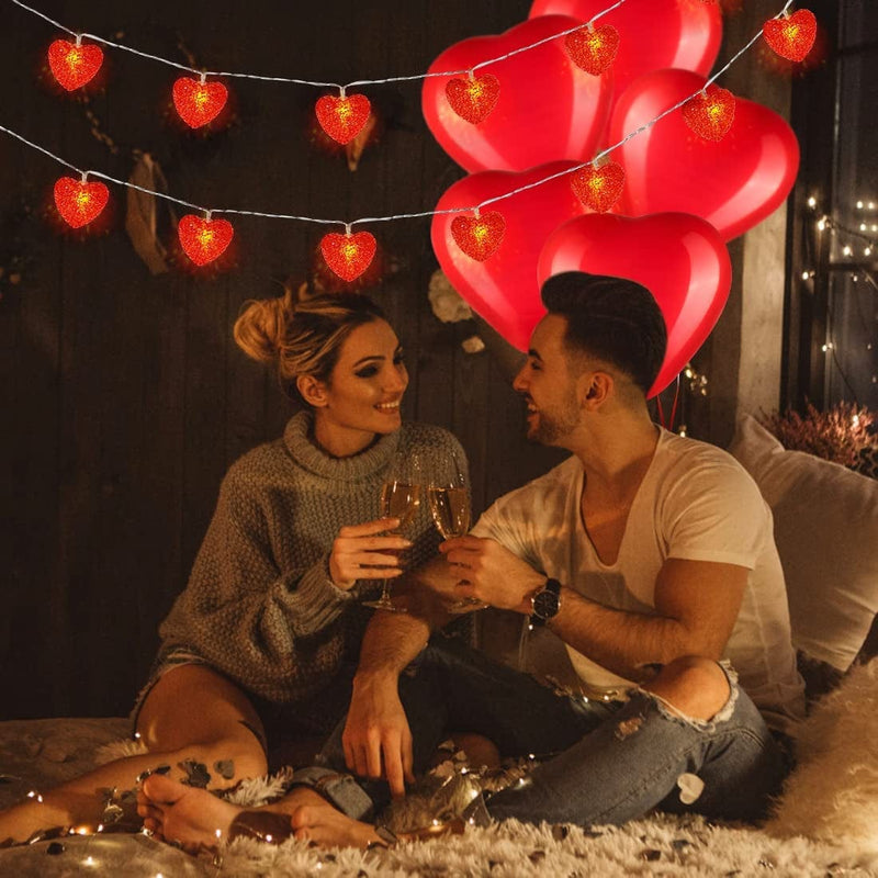 Valentine'S Day Lights Decorations - 5Ft 10 Leds Valentine Lights Heart Shaped String Lights With12Pcs Balloons + Hanging Swirl Hearts for Valentine'S Day Decor Indoor Outdoor Home Wedding Hanging Home & Garden > Lighting > Light Ropes & Strings AOSTAR   