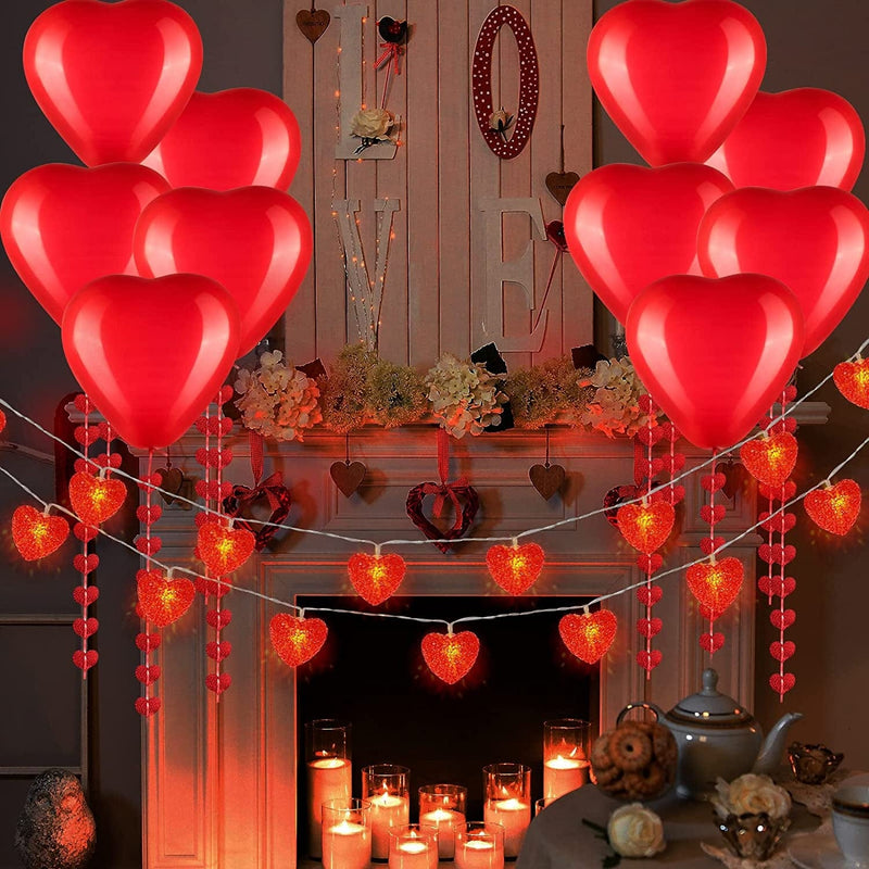 Valentine'S Day Lights Decorations - 5Ft 10 Leds Valentine Lights Heart Shaped String Lights With12Pcs Balloons + Hanging Swirl Hearts for Valentine'S Day Decor Indoor Outdoor Home Wedding Hanging Home & Garden > Lighting > Light Ropes & Strings AOSTAR   