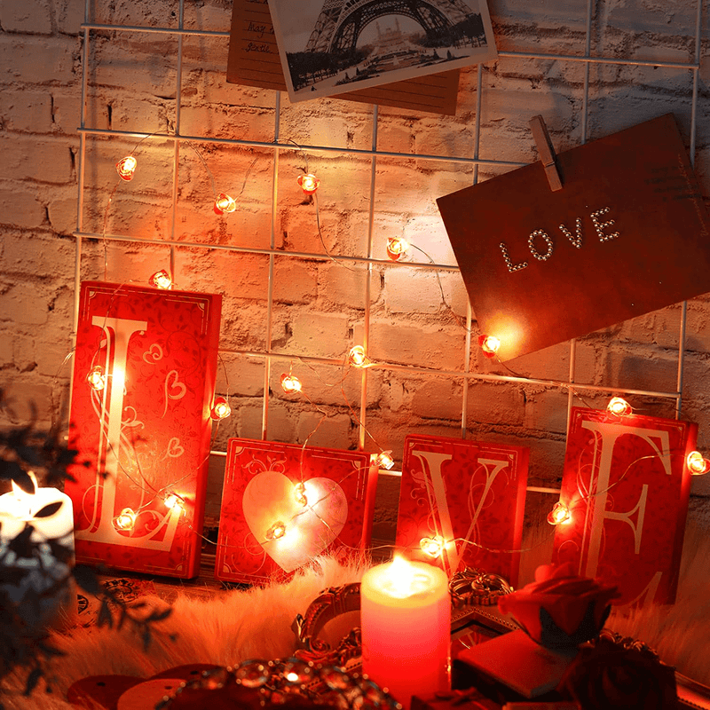Valentine'S Day Love Decor Set Wooden Valentines Day Decor Sign Double Sided Printing Table Decorations with Red Heart Lights Valentines Day String Lights for Home Wall Table Party Decorations Home & Garden > Decor > Seasonal & Holiday Decorations Queekay   