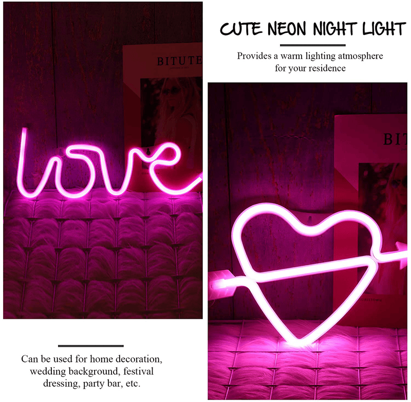 Valentine'S Day Love Neon Sign Lights for Wall Decor Love Cupid'S Bow Neon Night Lights Decorative LED Neon Light Wall Light Art Wall Decor Battery or USB Operated for Wedding Birthday Festive Party Home & Garden > Decor > Seasonal & Holiday Decorations Honoson   