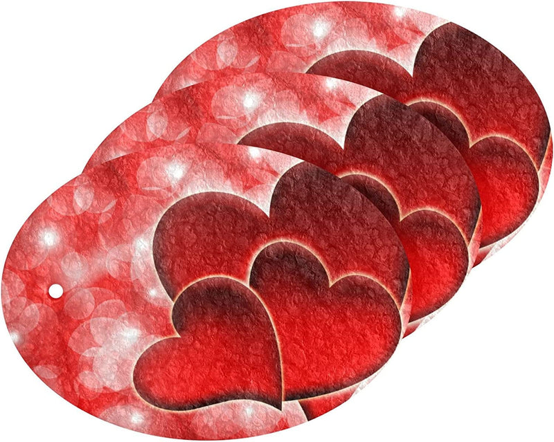 Valentine'S Day Red Heart Kitchen Sponges Romantic Love Shiny Flowers Cleaning Dish Sponges Non-Scratch Natural Scrubber Sponge for Kitchen Bathroom Cars, Pack of 3