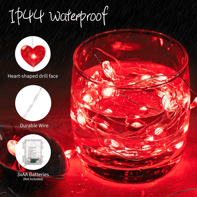 Valentine'S Day Red Heart Mini String Lights - 13.8 Feet 40 LED Battery Operated Mini Fairy Lights with 8 Modes Timer Remote Waterproof for Outdoor Indoor Bedroom Patio Wedding Decoration Home & Garden > Decor > Seasonal & Holiday Decorations Brightown   