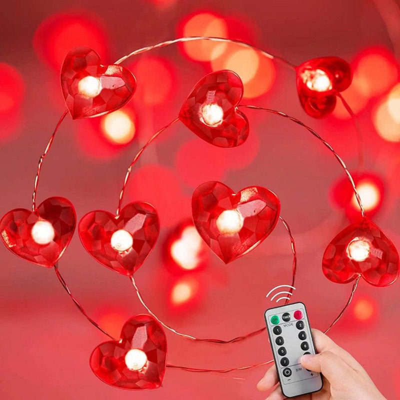 Valentine'S Day Red Heart Mini String Lights - 13 Feet 40 LED Battery Operated Mini Fairy Lights with 8 Modes Timer Remote Waterproof for Outdoor Indoor Bedroom Patio Wedding Decoration Home & Garden > Decor > Seasonal & Holiday Decorations OTT   