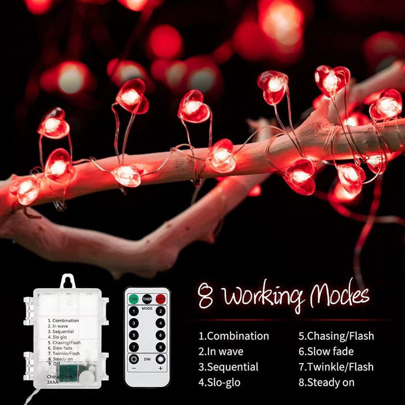 Valentine'S Day Red Heart Mini String Lights - 13 Feet 40 LED Battery Operated Mini Fairy Lights with 8 Modes Timer Remote Waterproof for Outdoor Indoor Bedroom Patio Wedding Decoration