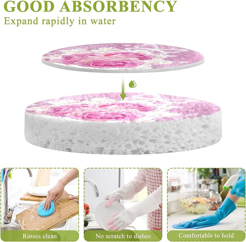 Valentine'S Day Roses Flowers Kitchen Sponges Romantic Floral Spring Butterfly Bubbles Cleaning Dish Sponges Non-Scratch Natural Scrubber Sponge for Kitchen Bathroom Cars, Pack of 3 Home & Garden > Household Supplies > Household Cleaning Supplies Eionryn   