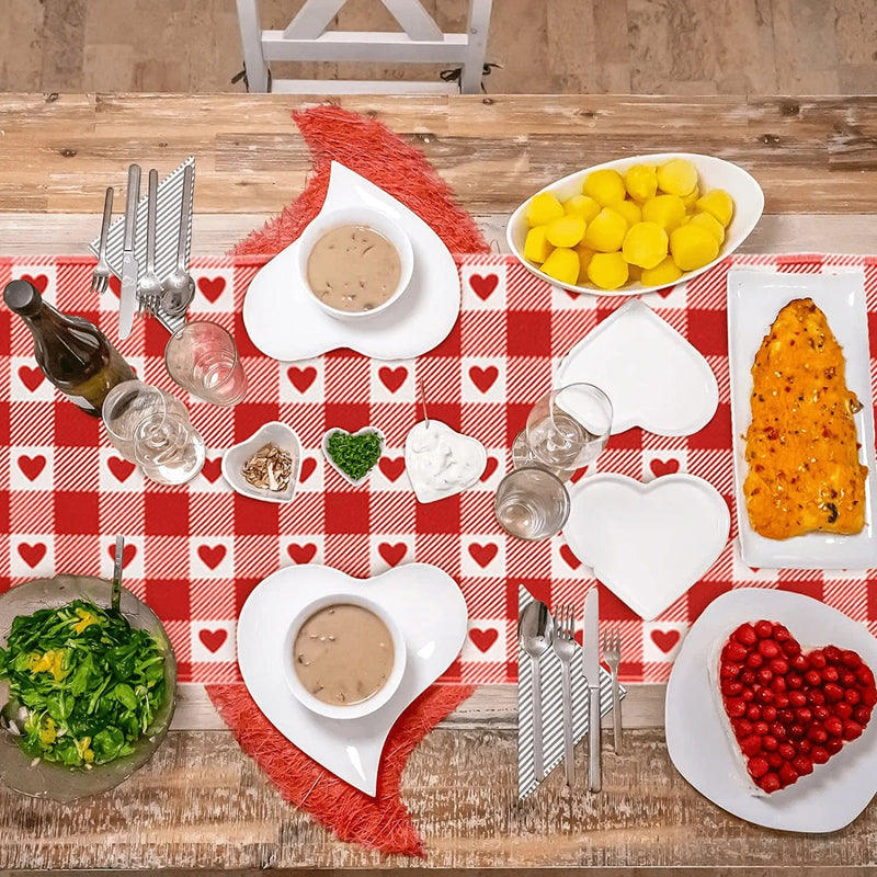 Valentine'S Day Table Runner Double Sided Hearts Red Burlap Table Runners Valentine Gnomes Table Cloth Decor for Home Dining Room 14 X 72 Inch