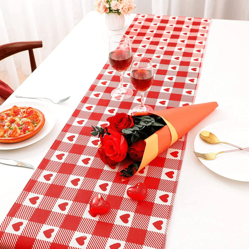 Valentine'S Day Table Runner Double Sided Hearts Red Burlap Table Runners Valentine Gnomes Table Cloth Decor for Home Dining Room 14 X 72 Inch Home & Garden > Decor > Seasonal & Holiday Decorations Tatuo   