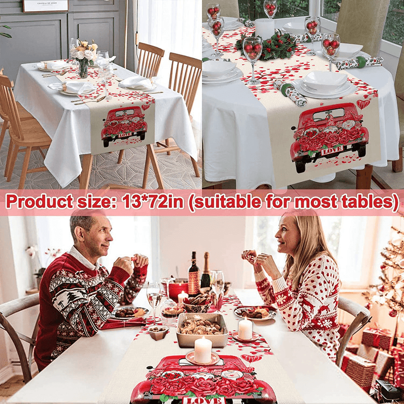 Valentine'S Day Table Runner Love Truck Gnome Love Branch Valentine'S Day Waterproof Tablecloth Suitable for Wedding Holiday Party Kitchen Restaurant Decoration 13X70 Inches Home & Garden > Decor > Seasonal & Holiday Decorations LASIFOP   