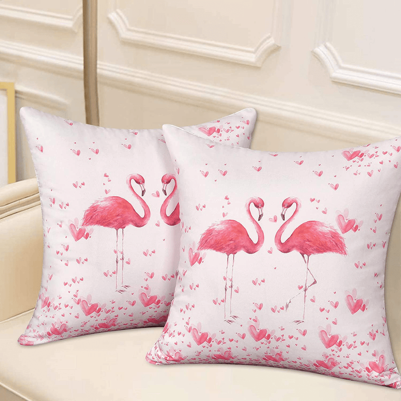 Valentine'S Day Throw Pillow Covers, Pink Flamingo Valentine'S Day Pillowcase, Pink Valentine'S Day Gift, Home Decoration Cushion Covers Pillowcase, 18 X 18 Inches Home & Garden > Decor > Chair & Sofa Cushions Fascidorm   