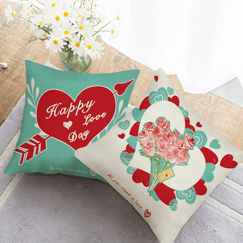Valentine'S Day Throw Pillow Covers Turquoise Pillow Case 18×18 Inch Valentine Decor Teal Throw Pillow Covers Anniversary Wedding Gift Cushion Pillow Case Valentine’S Day Decorations Home & Garden > Decor > Seasonal & Holiday Decorations KALAWA   