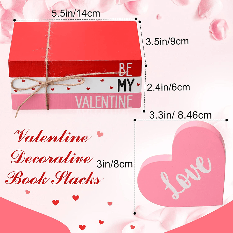 Valentine'S Day Tiered Tray Decoration Valentine Fake Books Rustic Farmhouse Tiered Tray Table Wooden Sign Wooden Mini Book Bundle Faux Books Valentine Heart Shape Sign for Home Valentine Decoration Home & Garden > Decor > Seasonal & Holiday Decorations Jetec   