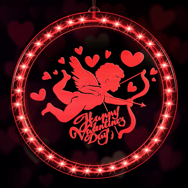 Valentine'S Day Window Light, 8In Dia Valentine Cupid Light Battery Operated, Lighted Valentines Decorations with Hook and Stick-Glue for Wall Window Bedroom Party Dating Wedding Anniversary