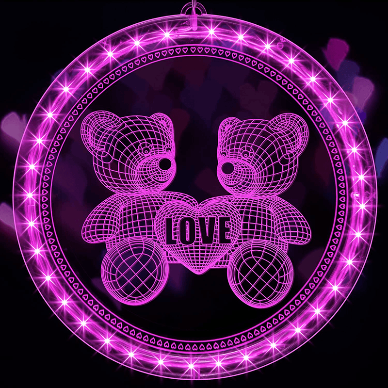 Valentine’S Day Window Lights, 8 Inch Pink Lighted Valentine Window Decorations with Suction Cup Hooks, 3D Love Shape LED Window Hanging Lights Indoor Outdoor for Valentines Day (Cupid'S Arrow) Home & Garden > Decor > Seasonal & Holiday Decorations Hiboom Little Bear  