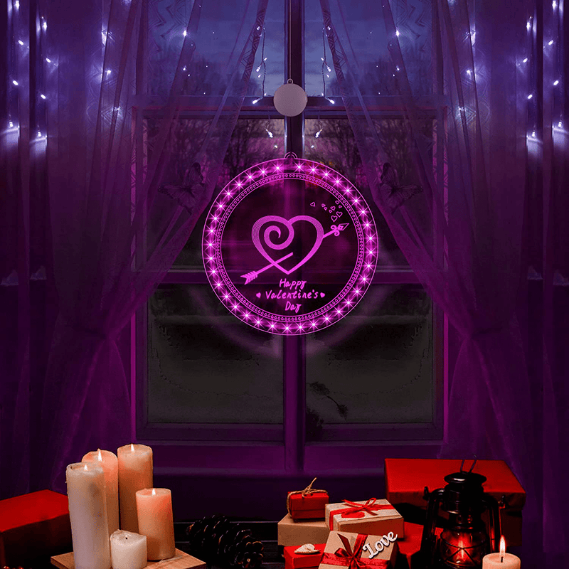Valentine’S Day Window Lights, 8 Inch Pink Lighted Valentine Window Decorations with Suction Cup Hooks, 3D Love Shape LED Window Hanging Lights Indoor Outdoor for Valentines Day (Cupid'S Arrow) Home & Garden > Decor > Seasonal & Holiday Decorations Hiboom   