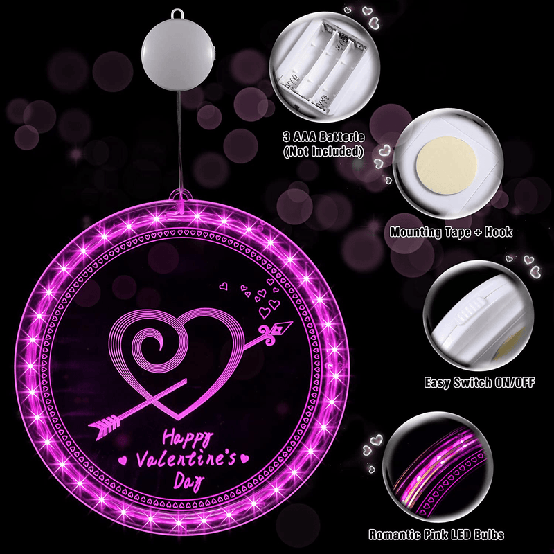 Valentine’S Day Window Lights, 8 Inch Pink Lighted Valentine Window Decorations with Suction Cup Hooks, 3D Love Shape LED Window Hanging Lights Indoor Outdoor for Valentines Day (Cupid'S Arrow) Home & Garden > Decor > Seasonal & Holiday Decorations Hiboom   
