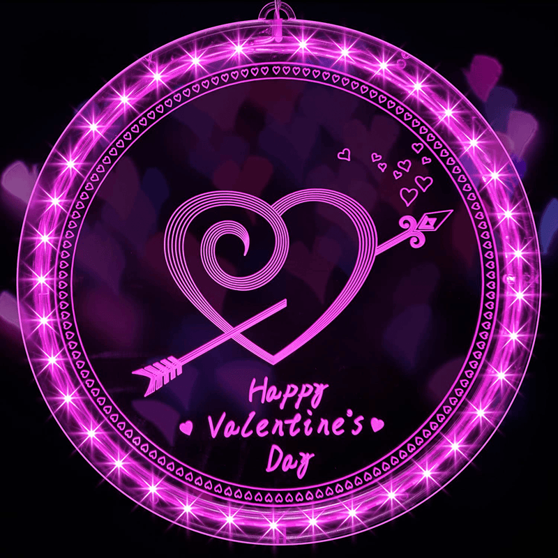 Valentine’S Day Window Lights, 8 Inch Pink Lighted Valentine Window Decorations with Suction Cup Hooks, 3D Love Shape LED Window Hanging Lights Indoor Outdoor for Valentines Day (Cupid'S Arrow) Home & Garden > Decor > Seasonal & Holiday Decorations Hiboom Cupid's Arrow  