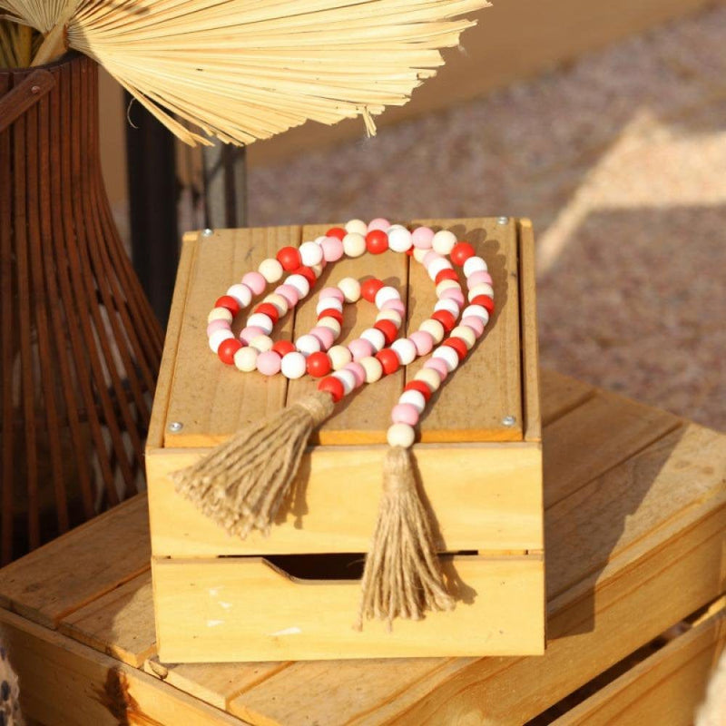 Valentine'S Day Wood Bead Garland with Tassels Farmhouse Rustic Country Decor Wall Decor 2 Pack Farmhouse Ornament Boho Decorations Home & Garden > Decor > Seasonal & Holiday Decorations CN   