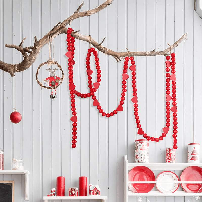 Valentine'S Day Wooden Beads Hanging Modern Farmhouse Decor Rustic Country Farmhouse Valentine'S Day Decor Natural Wood Bead Heart Garland Boho Valentine'S Day Garland for Tiered Tray Valentines Decor Home & Garden > Decor > Seasonal & Holiday Decorations MTLEE   