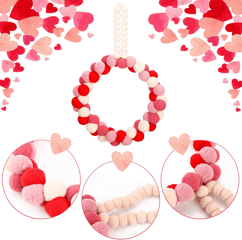 Valentine'S Day Wool Felt Pom Pom Wreath 10 Inch Front Door Felt Ball Wreath Valentine Door Wreath Decorations for Valentine'S Day Wedding Engagement Party Home, Pink, Beige, Red, Flesh Pink Home & Garden > Decor > Seasonal & Holiday Decorations Boao   