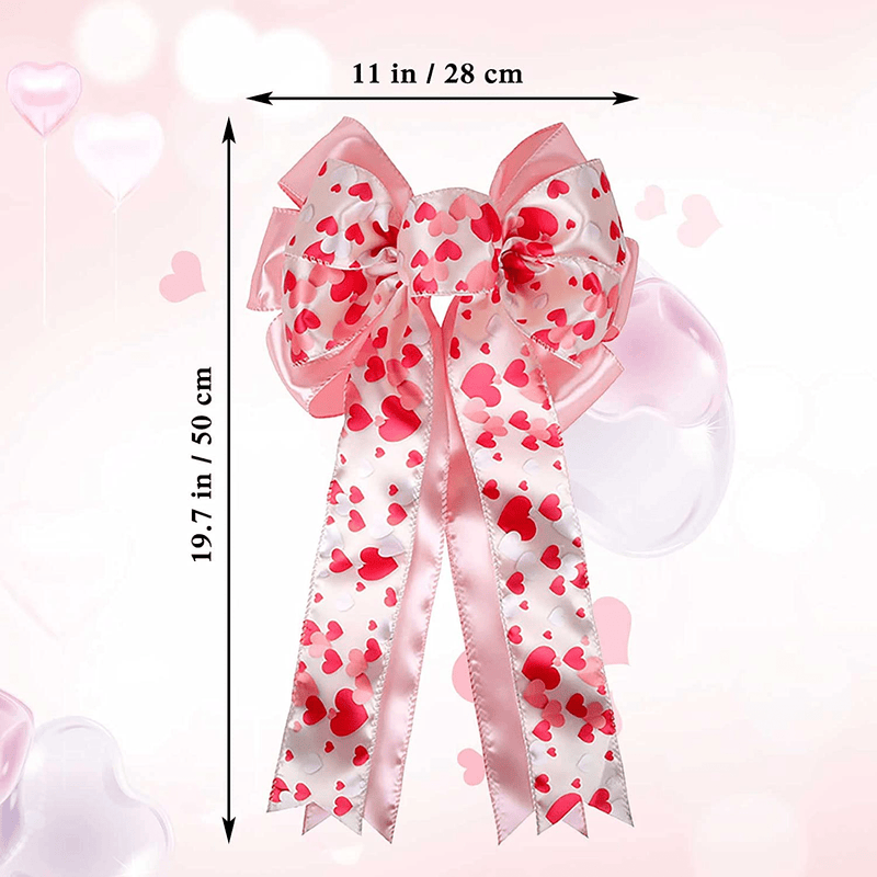 Valentine'S Day Wreath Bow Large Pink Printed Heart Wreath Bow Valentine'S Day Gift Bow Christmas Tree Topper Bow for Wreath Window Holiday Indoor Outdoor Decorations