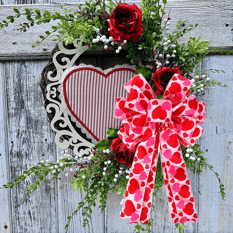 Valentine'S Day Wreath Bow Large Red Heart Printed Valentine'S Day Bow Gift Bow Tree Topper for Valentine'S Day Wedding Mother'S Day Front Door Indoor Outdoor Home Decoration Home & Garden > Decor > Seasonal & Holiday Decorations JANOU   
