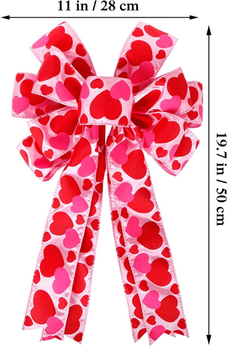 Valentine'S Day Wreath Bow Large Red Heart Printed Valentine'S Day Bow Gift Bow Tree Topper for Valentine'S Day Wedding Mother'S Day Front Door Indoor Outdoor Home Decoration Home & Garden > Decor > Seasonal & Holiday Decorations JANOU   