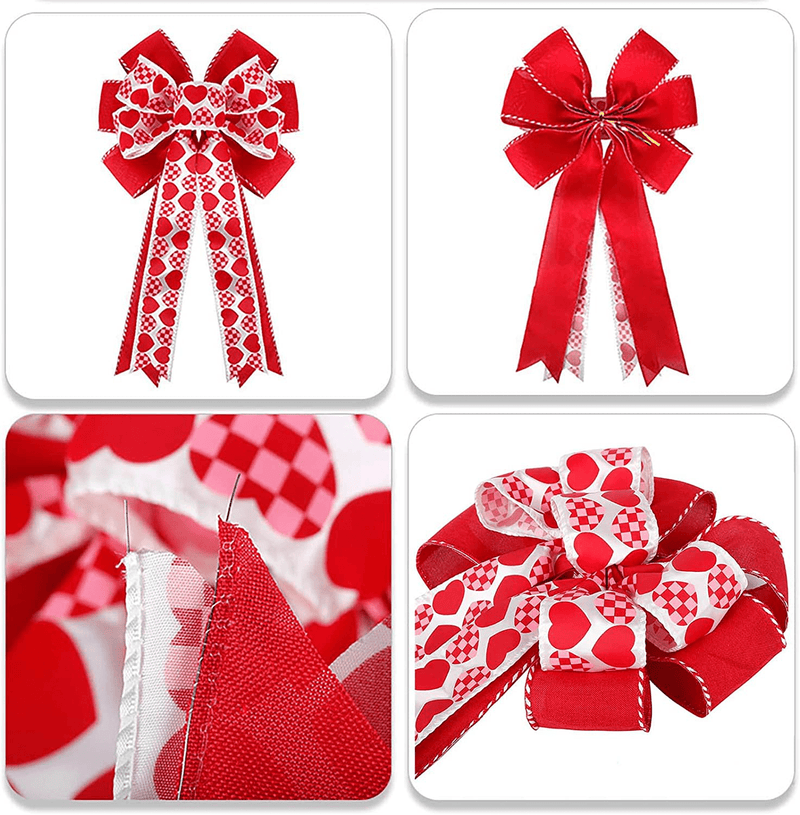 Valentine'S Day Wreath Bow Large Red Heart Wreath Bow Valentine'S Day Gift Bow Christmas Tree Topper Bow for Wreath Window Holiday Indoor Outdoor Decorations Home & Garden > Decor > Seasonal & Holiday Decorations Creaides   
