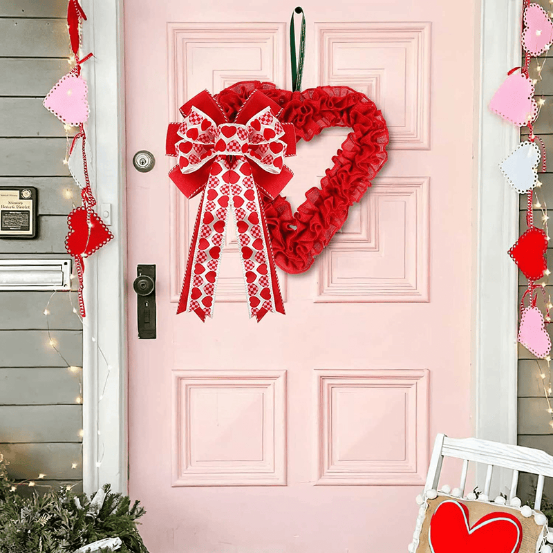 Valentine'S Day Wreath Bow Large Red Heart Wreath Bow Valentine'S Day Gift Bow Christmas Tree Topper Bow for Wreath Window Holiday Indoor Outdoor Decorations