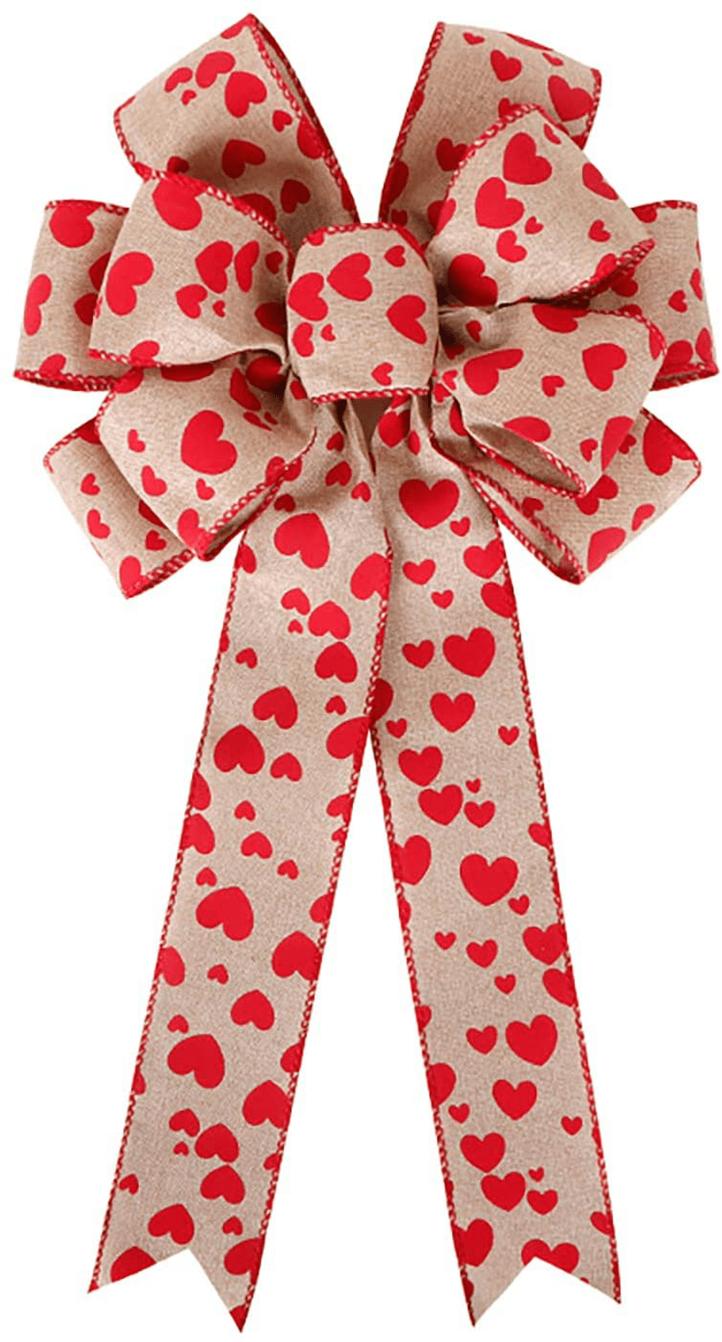 Valentine'S Day Wreath Bow Red Heart Printed Valentine'S Day Bow Gift Bow Tree Topper for Valentine'S Day Wedding Mother'S Day Front Door Indoor Outdoor Home Decoration Home & Garden > Decor > Seasonal & Holiday Decorations JANOU   