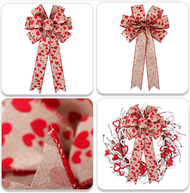 Valentine'S Day Wreath Bow Red Heart Printed Valentine'S Day Bow Gift Bow Tree Topper for Valentine'S Day Wedding Mother'S Day Front Door Indoor Outdoor Home Decoration Home & Garden > Decor > Seasonal & Holiday Decorations JANOU   