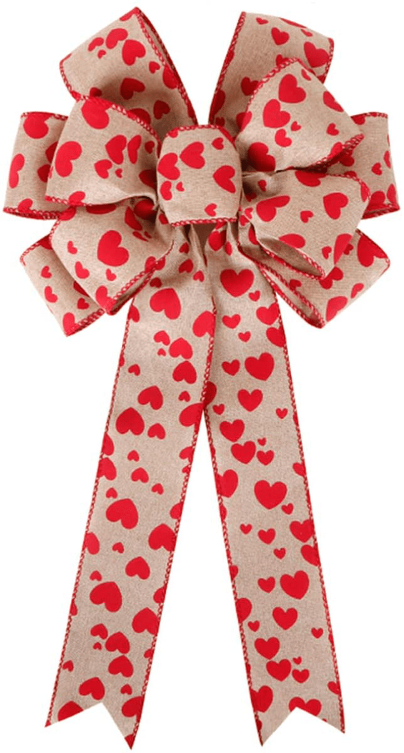 Valentine'S Day Wreath Bow Valentines Day Decorations Red Heart Burlap Bow Gift Bow Valentines Heart Bow for Valentines Decor, Mother'S Day, Wedding, Birthday Party Supplies Home & Garden > Decor > Seasonal & Holiday Decorations HEUCARE   