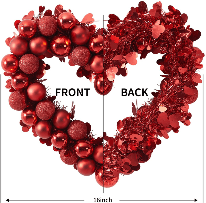Valentine'S Day Wreath Red Heart Decor,Artificial 16”Christmas Holiday Outdoor Indoor Window Wreaths with Frosted Ball Ornaments Home & Garden > Decor > Seasonal & Holiday Decorations Generic   