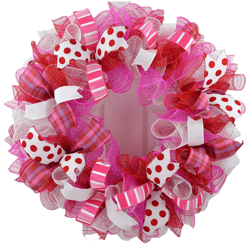 Valentine'S Day Wreath | Valentine Wreath | Valentines Mesh Door Wreath; Red Pink White Purple : V1